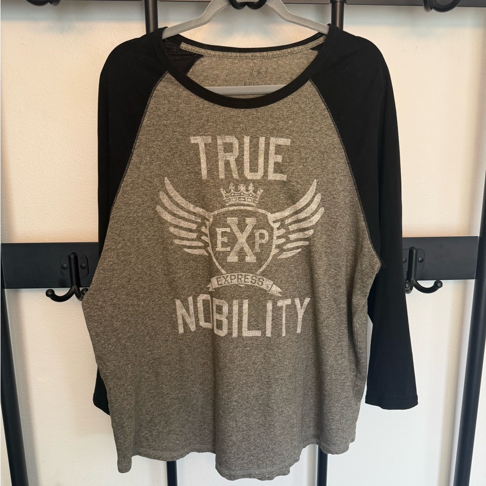 Express Black and Gray Raglan Tee Relaxed Fit